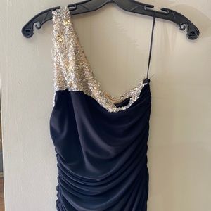 Cache one shoulder beaded evening gown